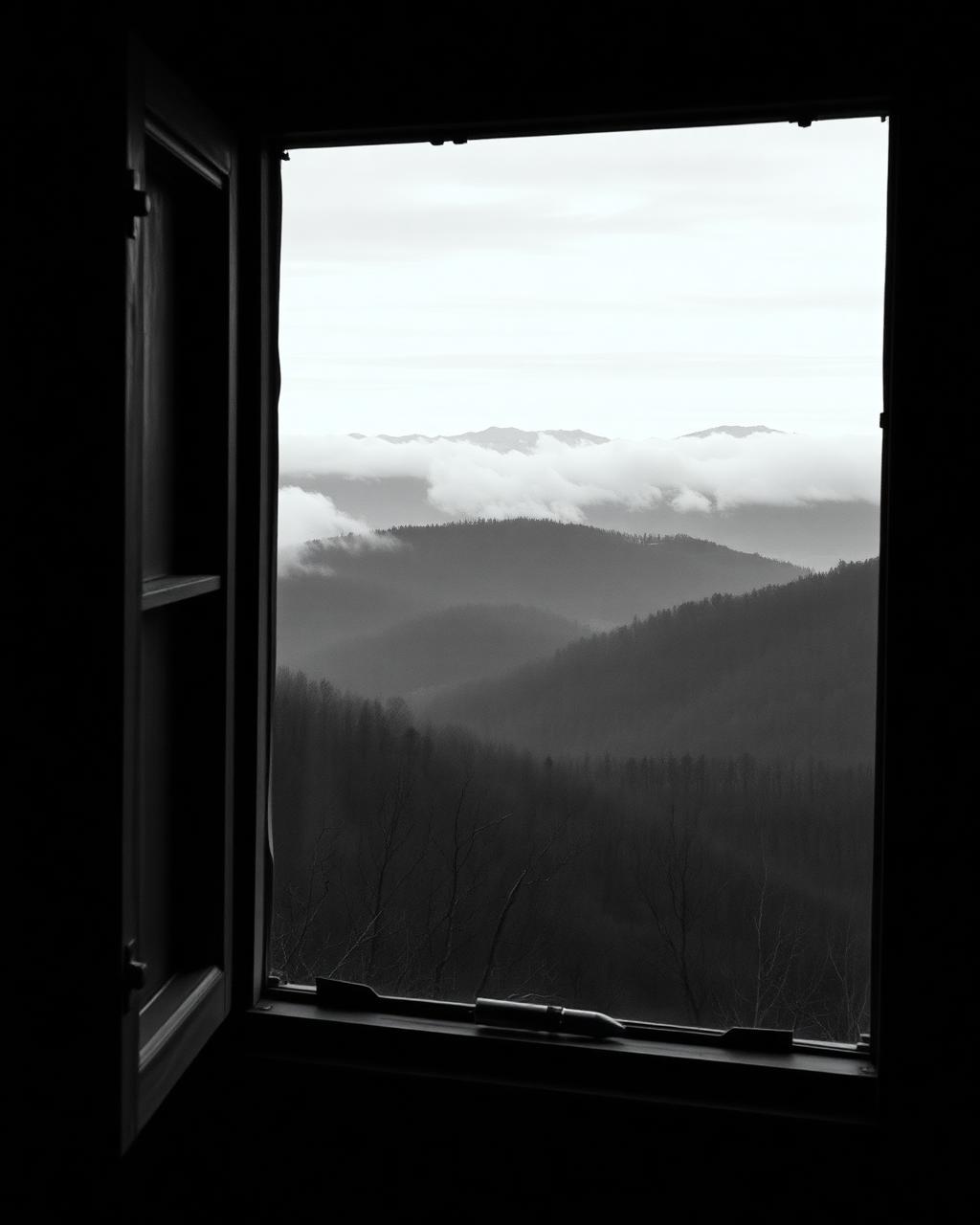 East Tennessee mountains through a workshop window